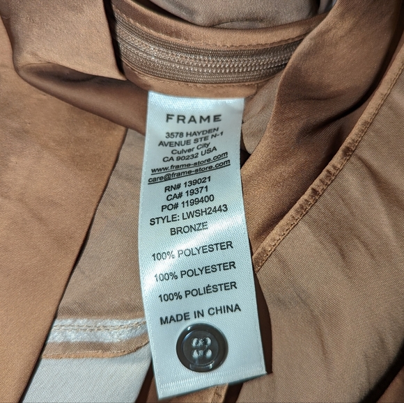 Frame Denim Satin Balloon Long Sleeve Wrap Front Blouson V-Neck Blouse Bronze XL - Picture 13 of 13